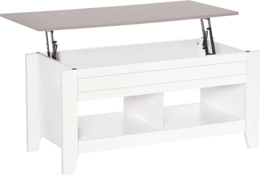 HOMCOM Mesa de Centro com Bancada Elevável Mesa de Centro com 2 Compartimentos Abertos Bancada de Imitação a Mármore 105x50x49cm | Aosom Portugal