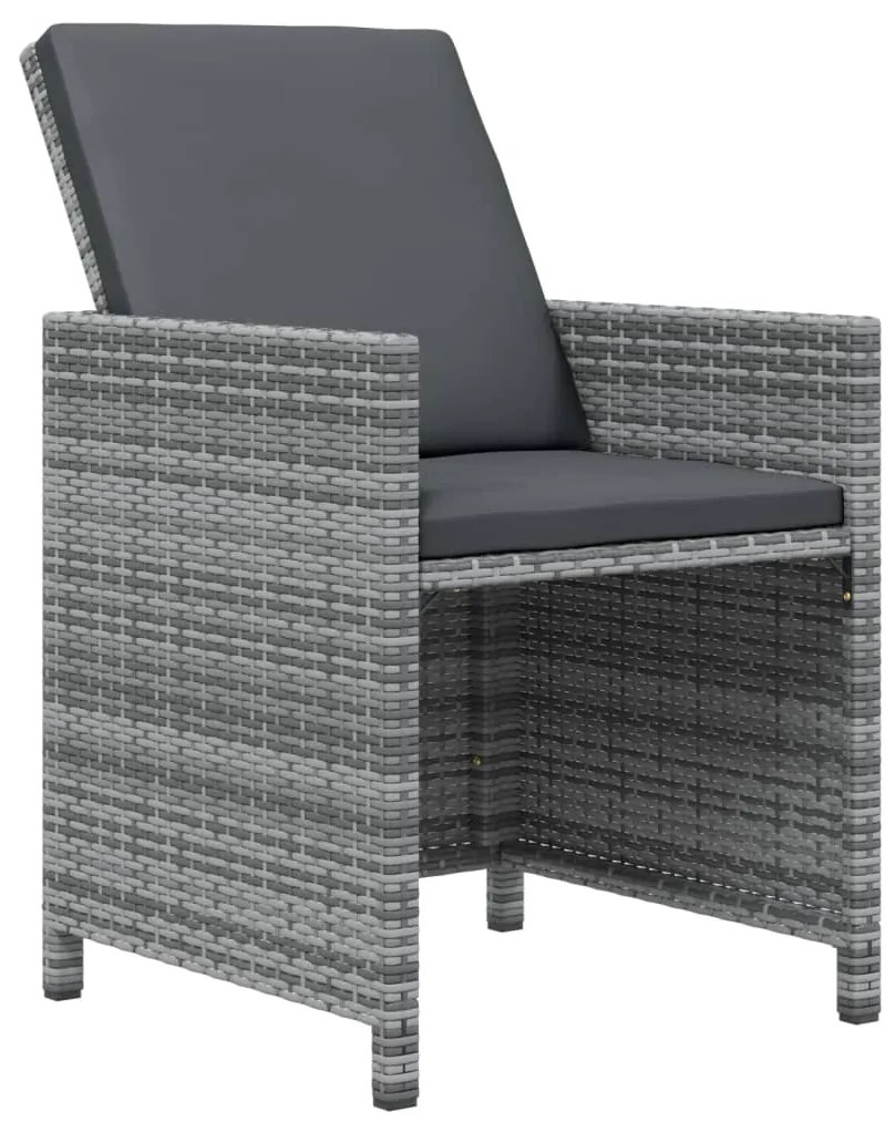 9 pcs conjunto jantar p/ jardim c/ almofadões vime PE cinzento
