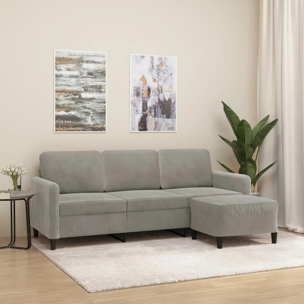 3153567 vidaXL Sofá de 3 lugares com apoio de pés 180 cm veludo cinzento-claro