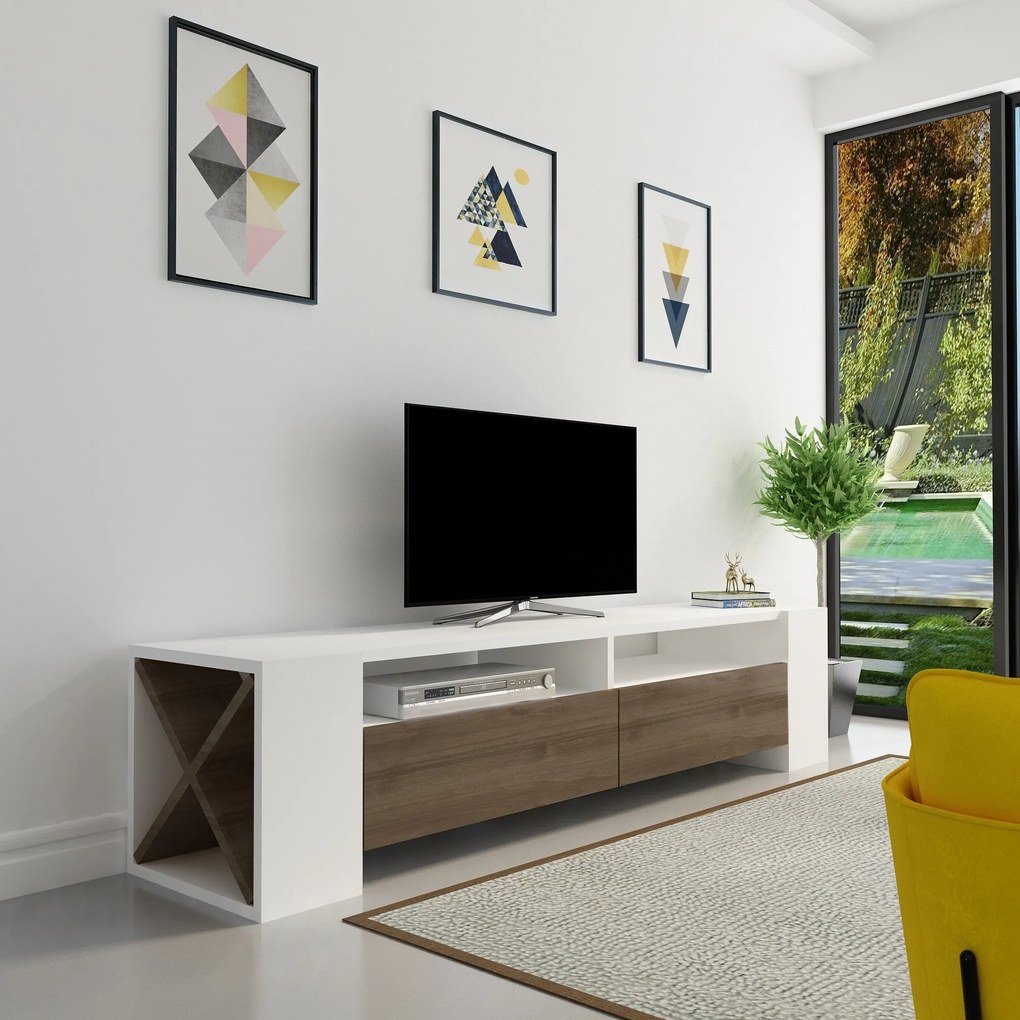 Móvel TV Sosruko – Nogueira e Branco – 155x35x35 cm