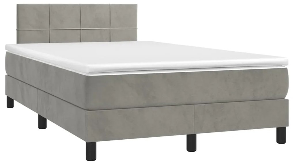 Cama box spring c/ colchão/LED 120x200 cm veludo cinzento-claro