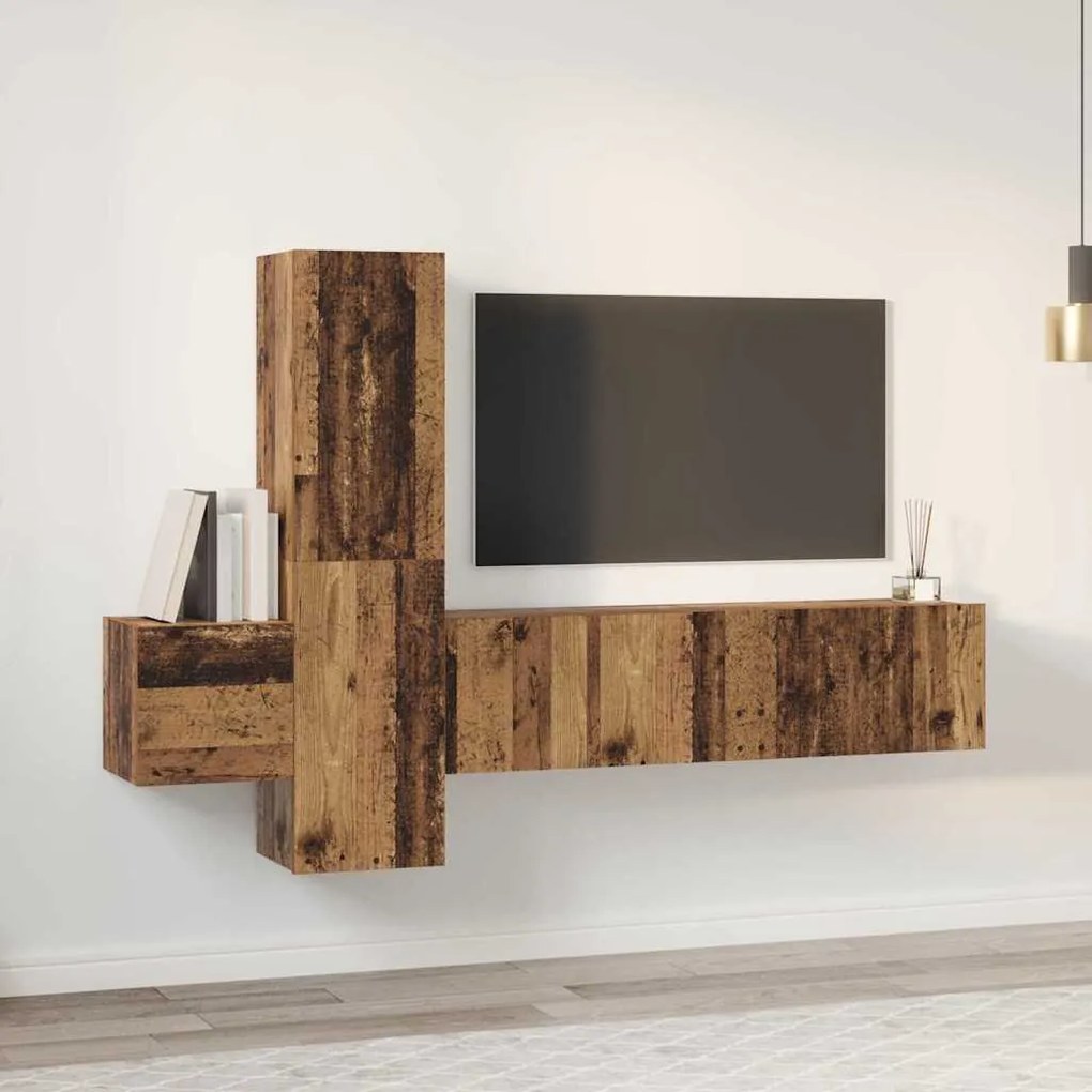 Conjunto de móvel de TV 5 pcs Madeira antiga Médio