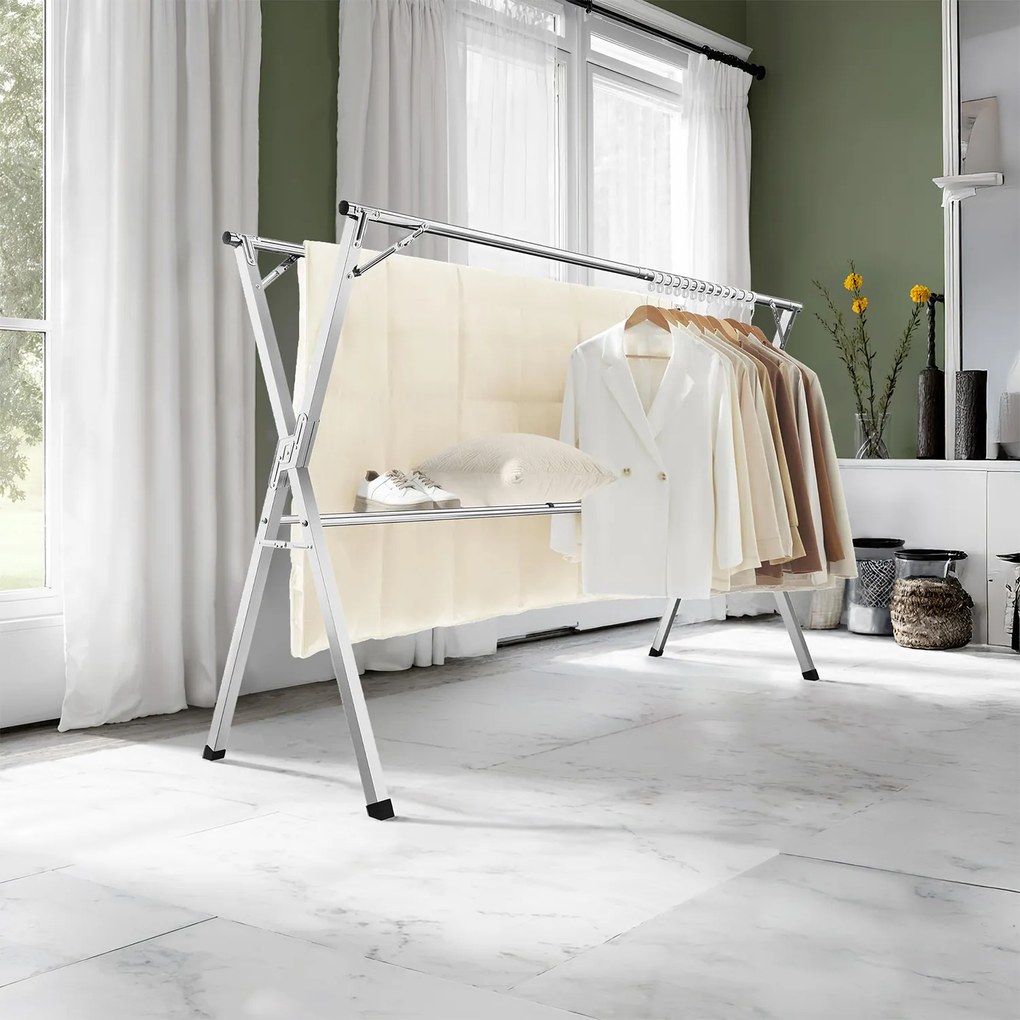 Estendal roupa dobrável, extensível, para interior e exterior 66 x (133-200) x 130 cm cinzento