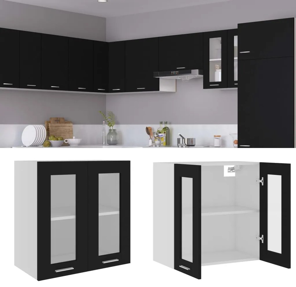802522 vidaXL Armário de parede c/ vidro 60x31x60 cm contraplacado preto