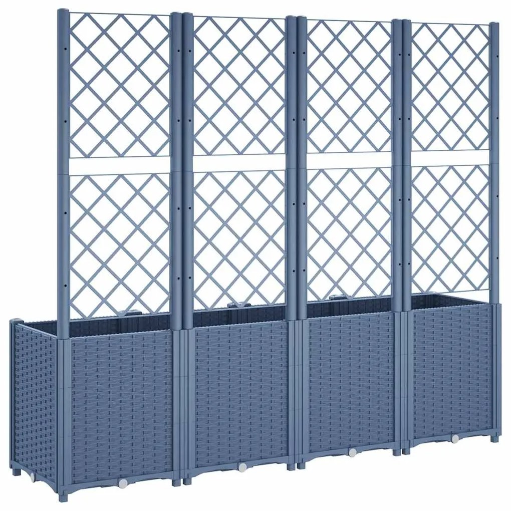 Vaso/floreira de jardim c/ treliça 160x40x140 cm PP cinzento azul