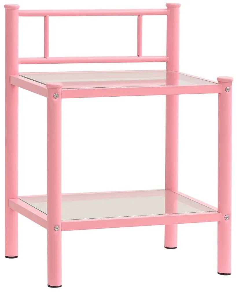 Mesas de cabeceira 2 pcs metal rosa e vidro transparente