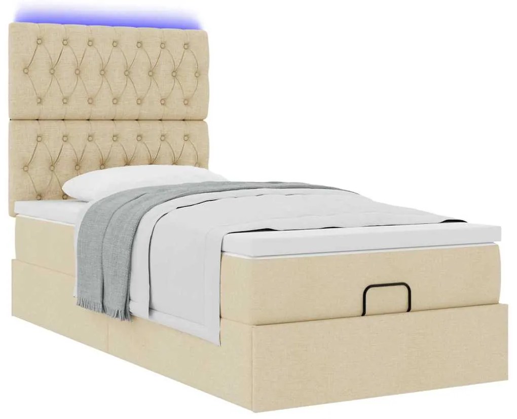Estrutura de cama otomana com creme de colchão 100x200cm tecido