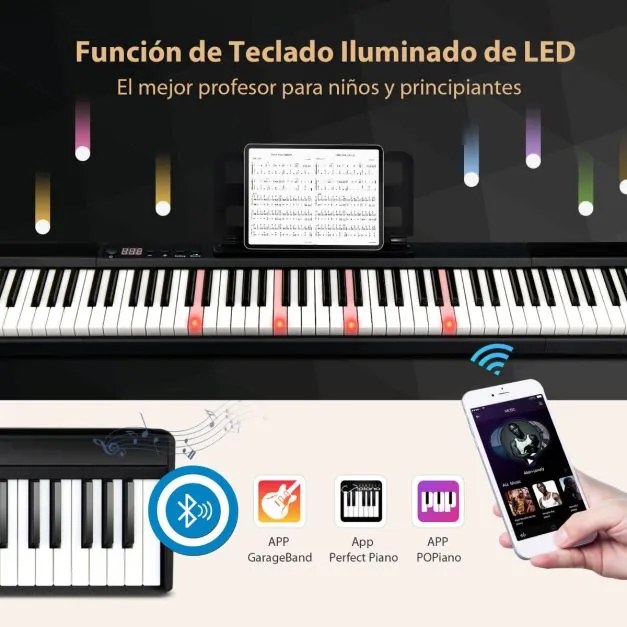 Teclado eletrónico de 88 teclas Piano digital portátil com bolsa de arrumação Pedal Carregador USB Carregador USB doméstico para crianças e adultos