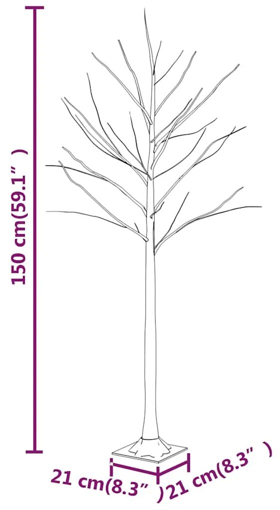 Árvore c/ 72 luzes LED 150 cm bétula branco quente