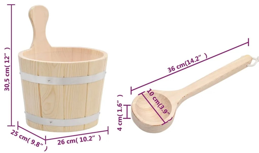 Conjunto de balde e concha de sauna madeira de pinho maciça