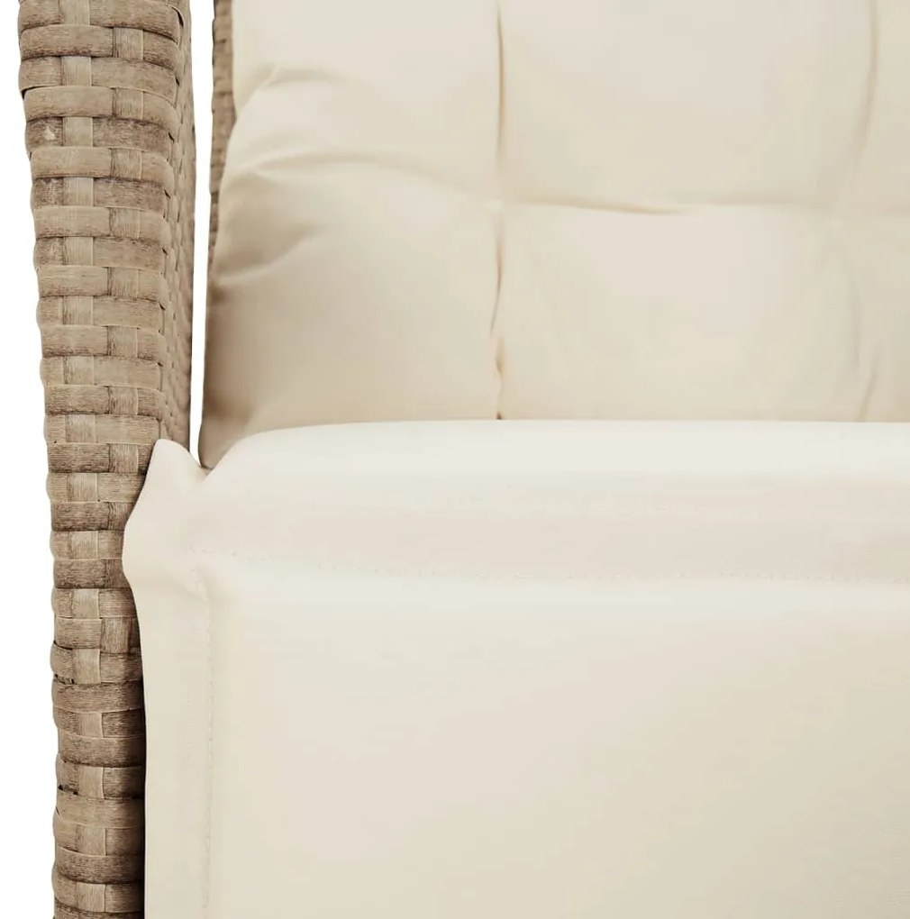 3 pcs conjunto de jantar p/ jardim com almofadões vime PE bege