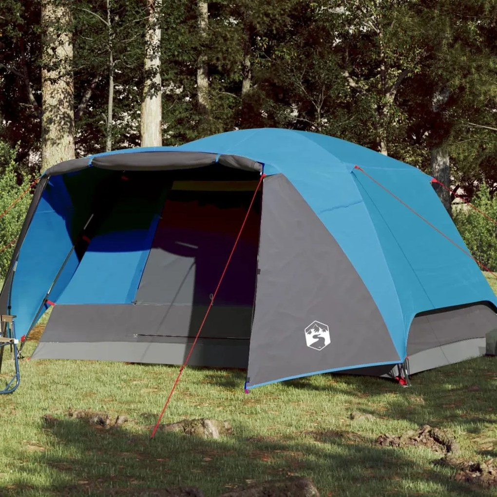 vidaXL Tenda familiar c/ avançado para 6 pessoas impermeável azul