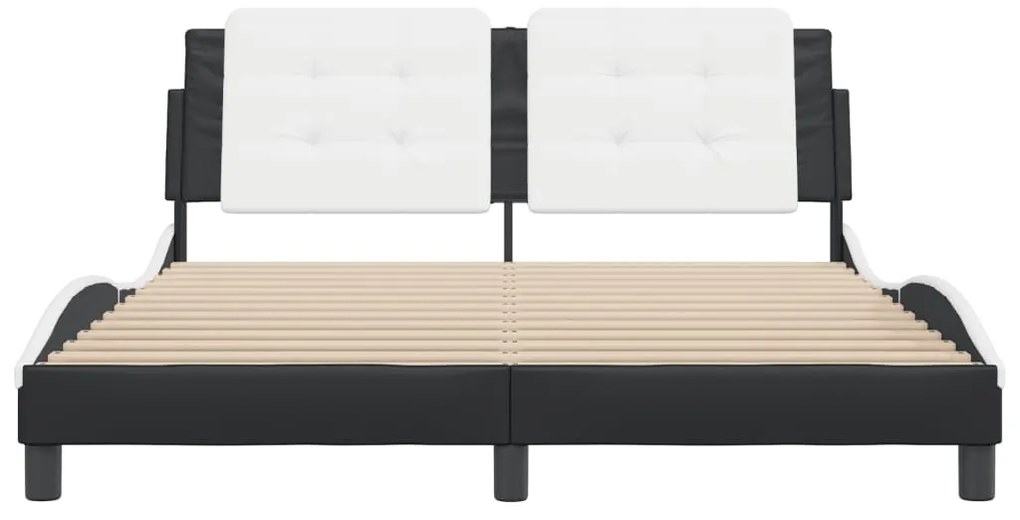 Estrutura cama c/ cabeceira 160x200cm couro artif. preto/branco