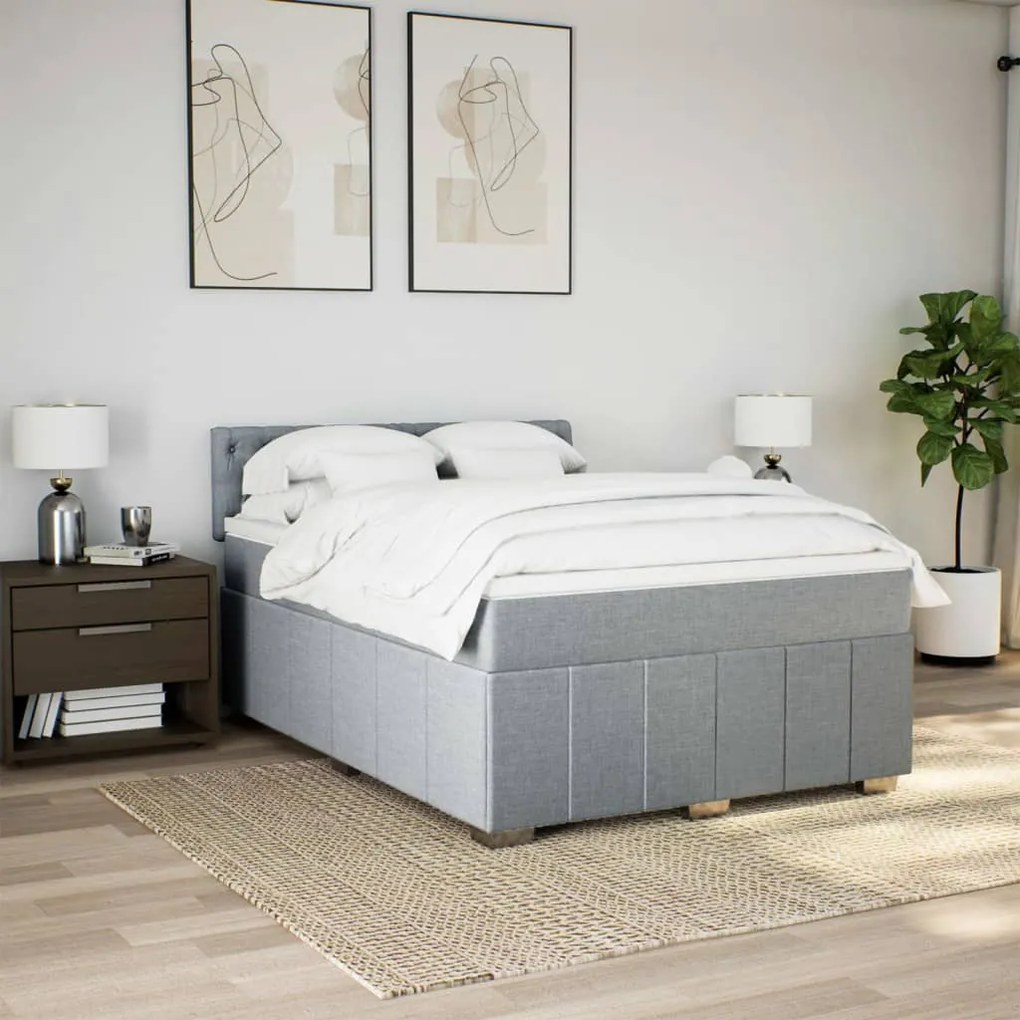 Cama com molas/colchão 140x200 cm tecido cinzento-claro