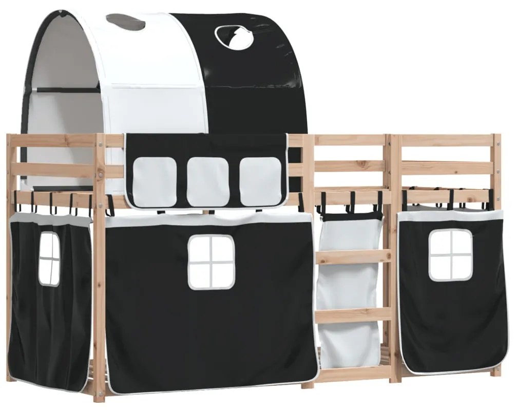 Beliche com cortinas 90x190 cm pinho maciço branco e preto