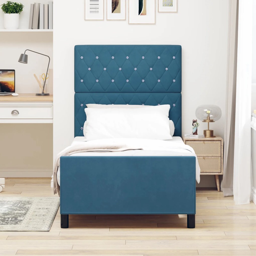 Cama vidaXL Azul Escuro 90x200 cm Veludo