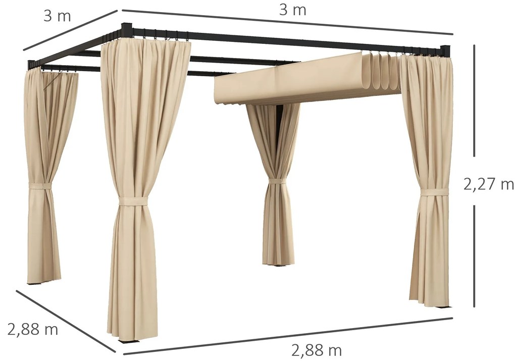 Pérgola de Jardim 3x3 m Pérgola para Exterior com Teto e Paredes Later