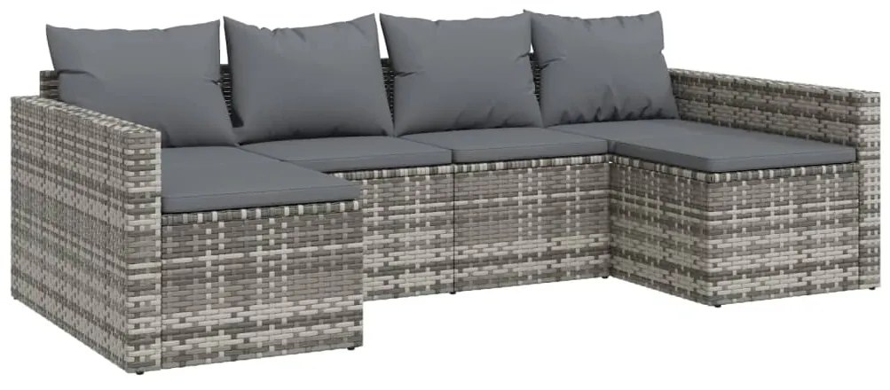 2 pcs conjunto lounge de jardim c/ almofadões vime PE cinzento