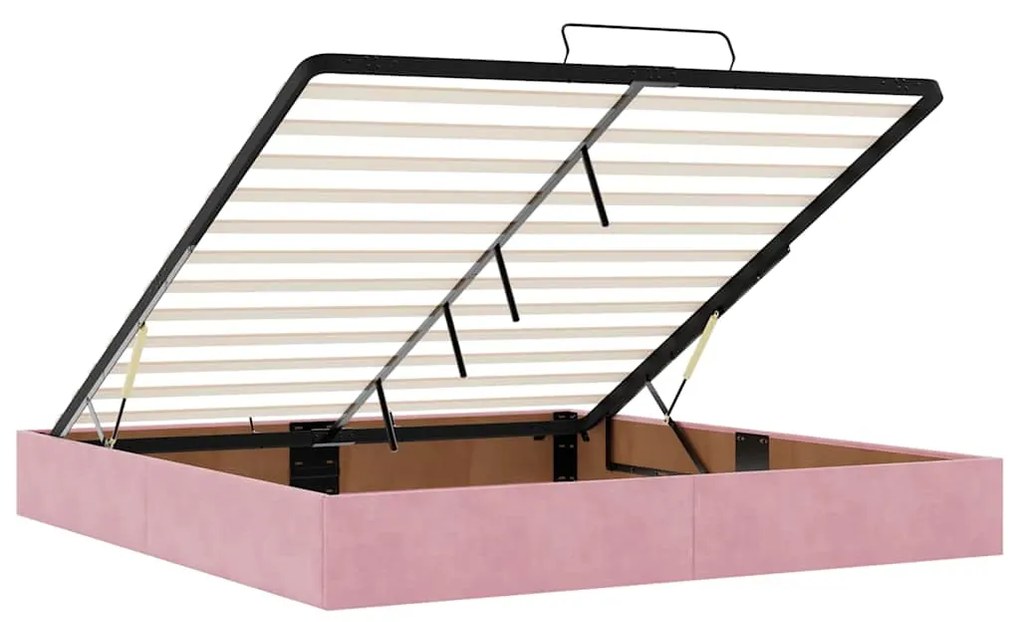 Estrutura de cama otomana sem colchão 160x200 cm veludo rosa