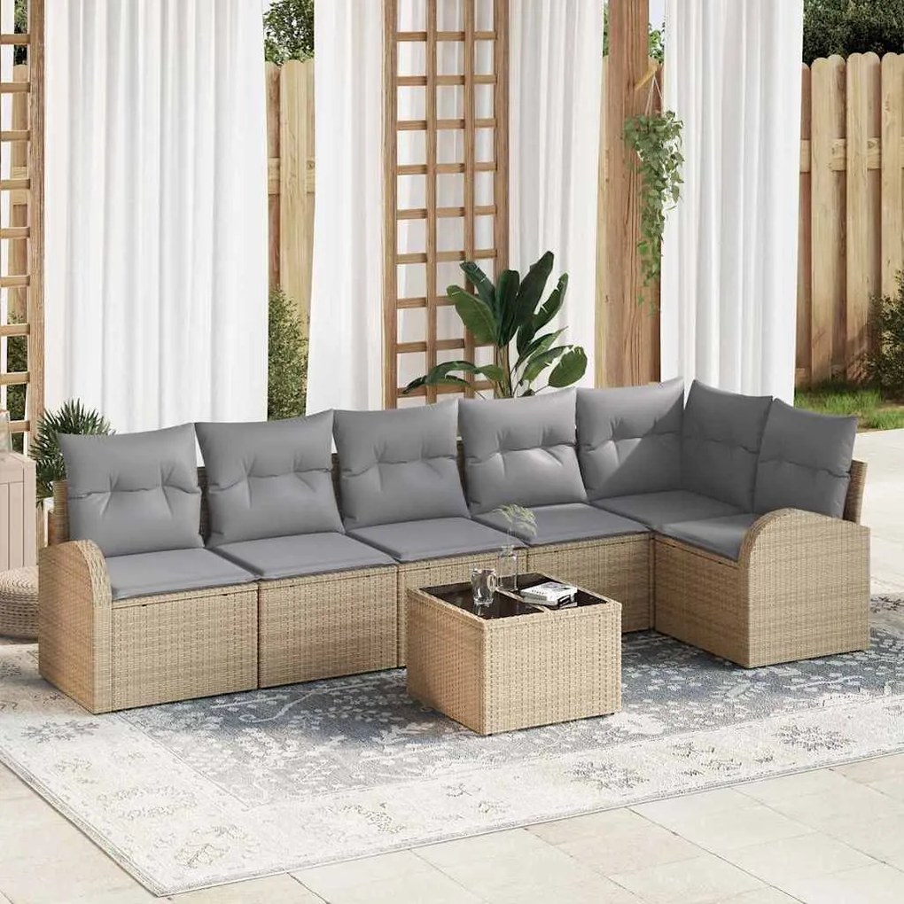 Conjunto de Sofá de Jardim 7 Peças com Almofadas Polyrattan Preto