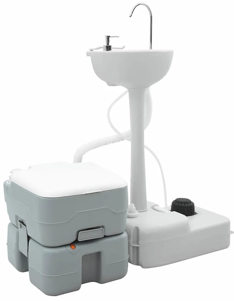 vidaXL Toilette de Camping e Suporte para Lavar as Mãos Portátil , Cinza e Branco