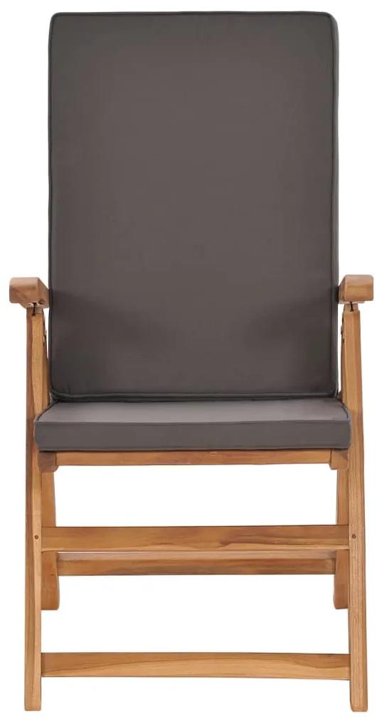 Cadeiras jardim reclináveis + almofadões 2pcs teca maciça cinza