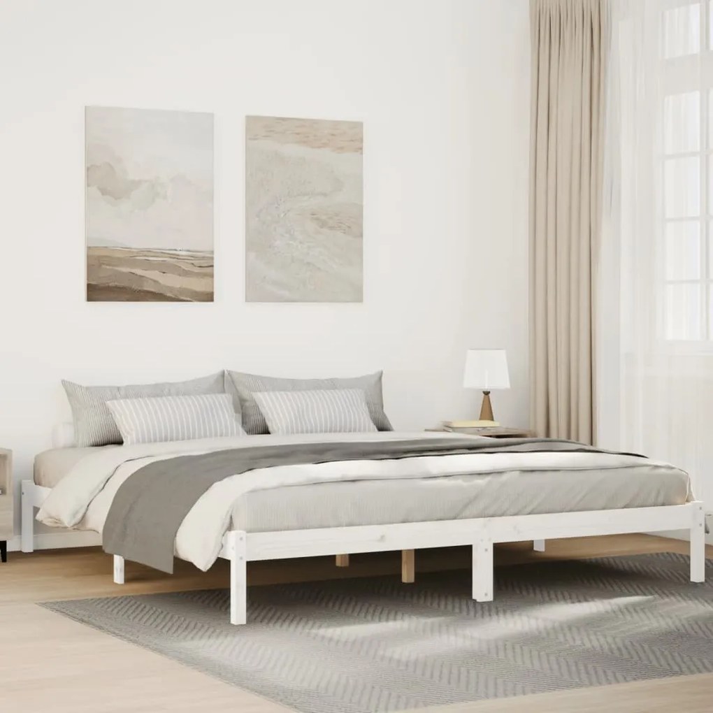 Cama extra longa sem colchão 180x220 cm pinho maciço branco