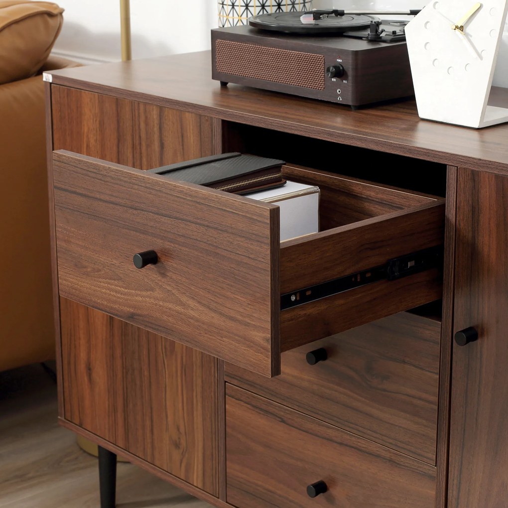 HOMCOM Aparador para Sala de Estar Aparador Buffet Moderno Móvel Auxiliar de Cozinha com 2 Portas e 3 Gavetas para Sala de Jantar Escritório 127x40x76cm Castanho Avermelhado e Preto