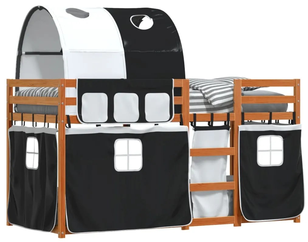 Beliche com cortinas 90x190 cm pinho maciço branco e preto