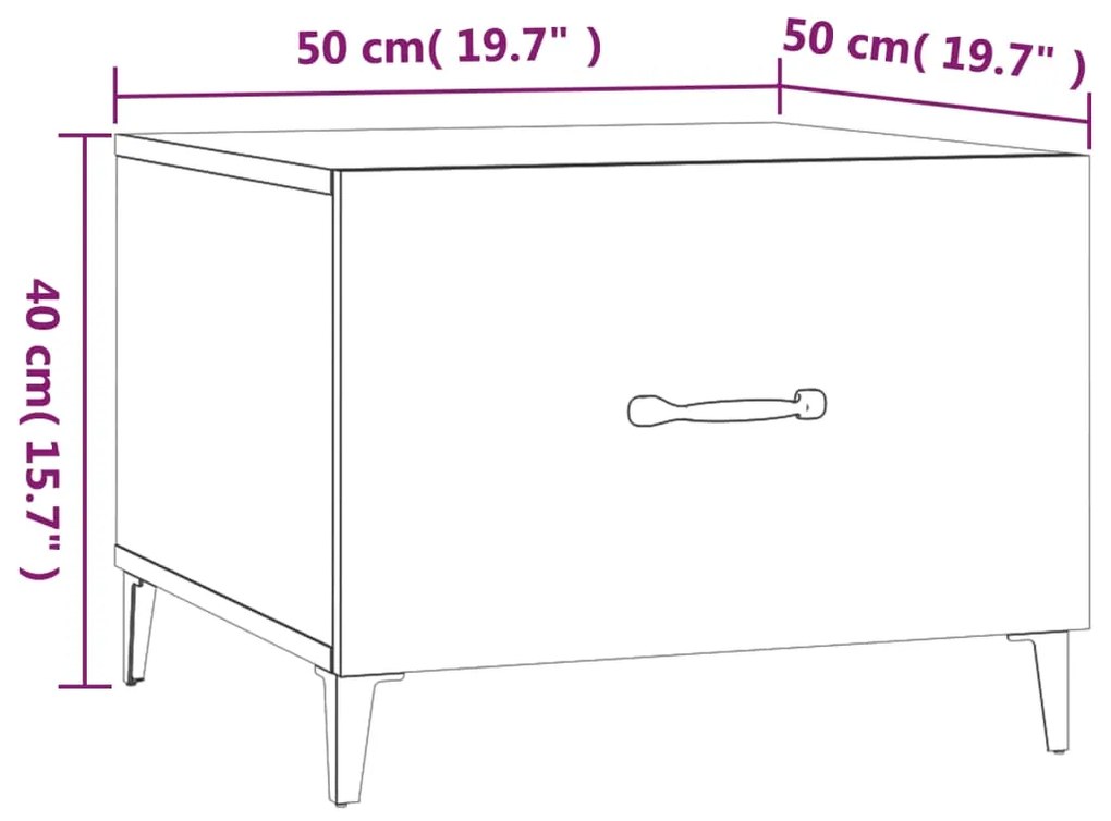 Mesa de centro com pernas de metal 50x50x40 cm branco brilhante