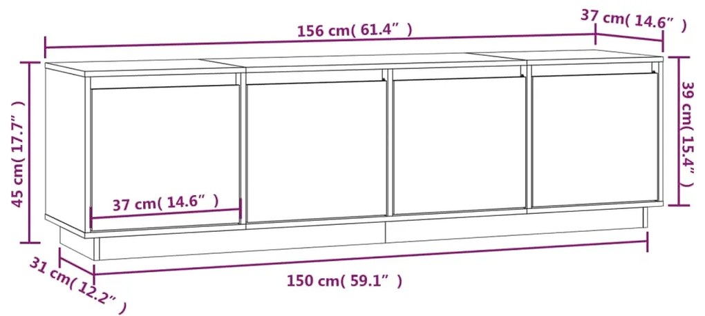 Móvel de TV 156x37x45 cm madeira de pinho maciça cinzento