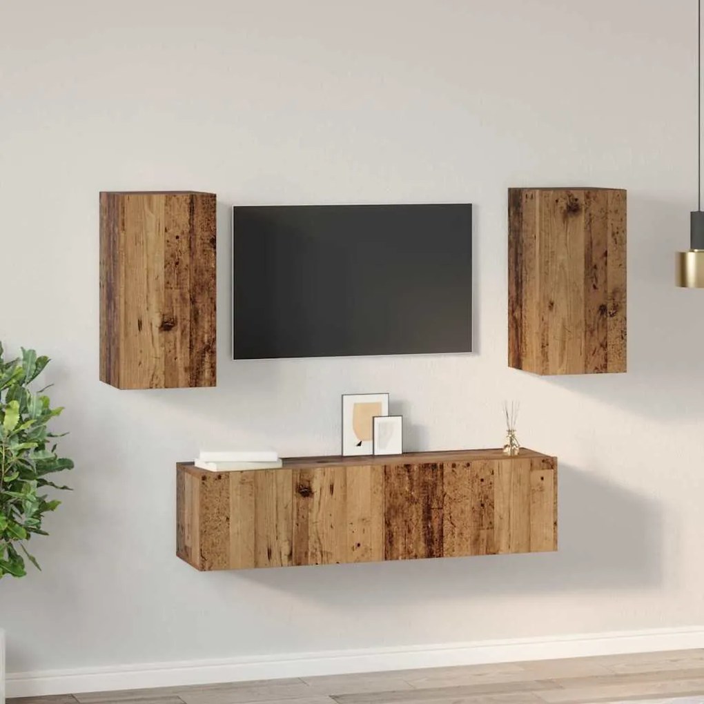 Conjunto de móvel de TV 4 pcs Madeira antiga 60 x 30 x 30 cm