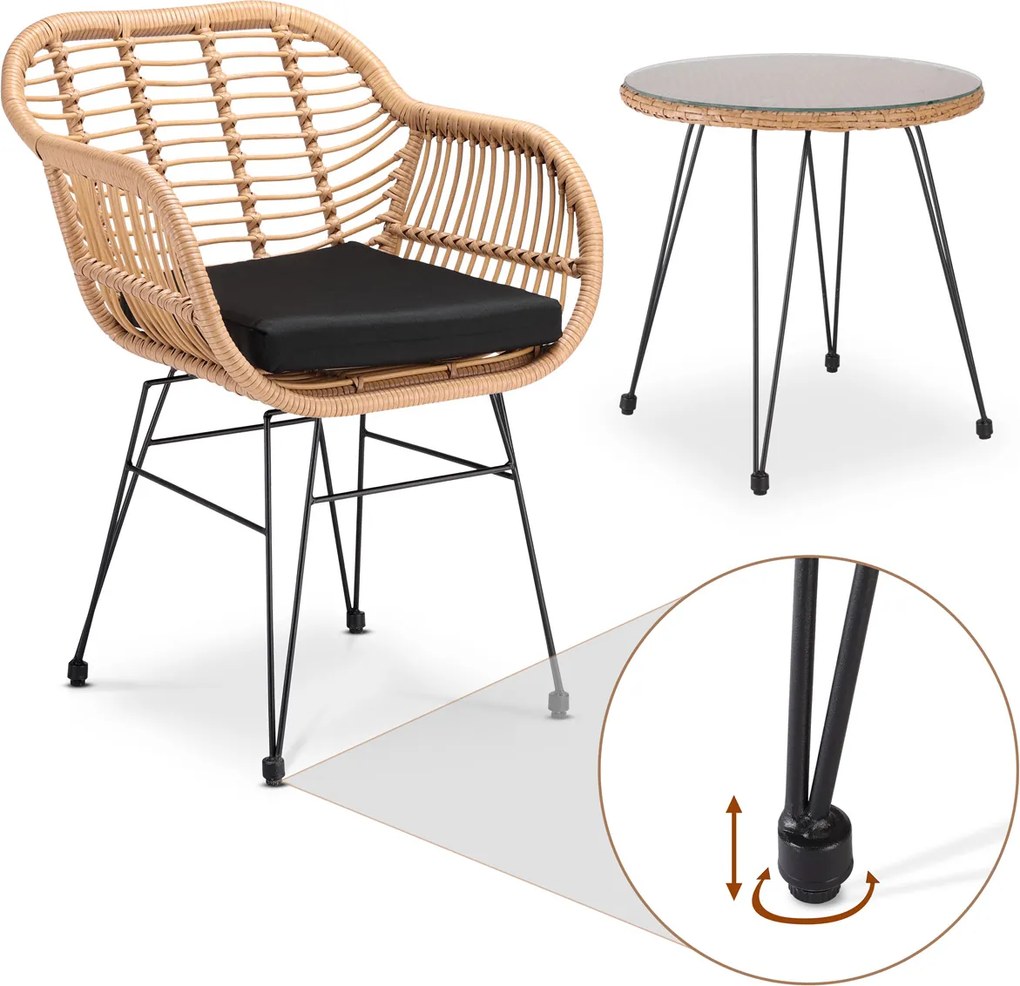 Conjunto de jardim em polyrattan com 3 peças Bali natural/preto