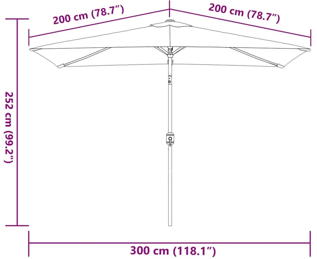 Guarda-sol de exterior com poste de metal 300x200 cm antracite