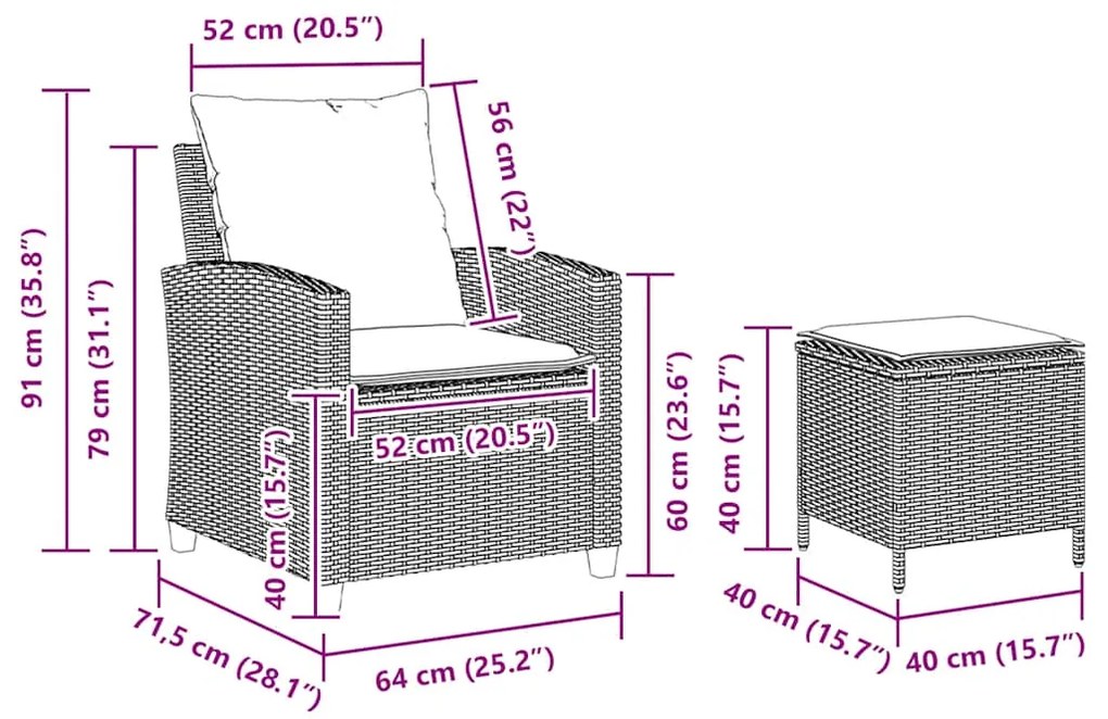 4 pcs conjunto de sofás para jardim c/ almofadões vime PE preto