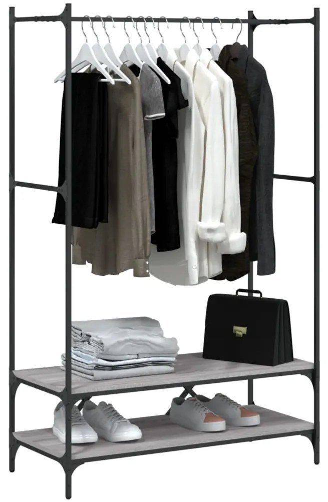 Charriot/Suporte p/ roupas c/ prateleiras deriv. madeira cinzento sono