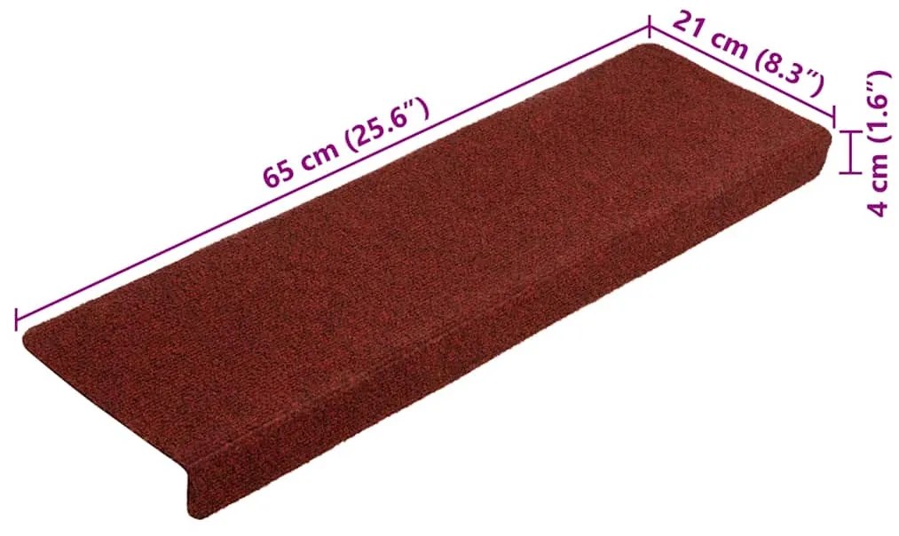 Tapetes de escada 10 pcs 65x21x4 cm agulhado bordô