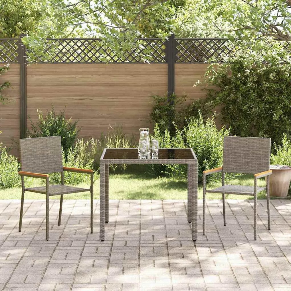 Conjunto de Jantar de Jardim vidaXL 3 Peças Cinza Polyrattan