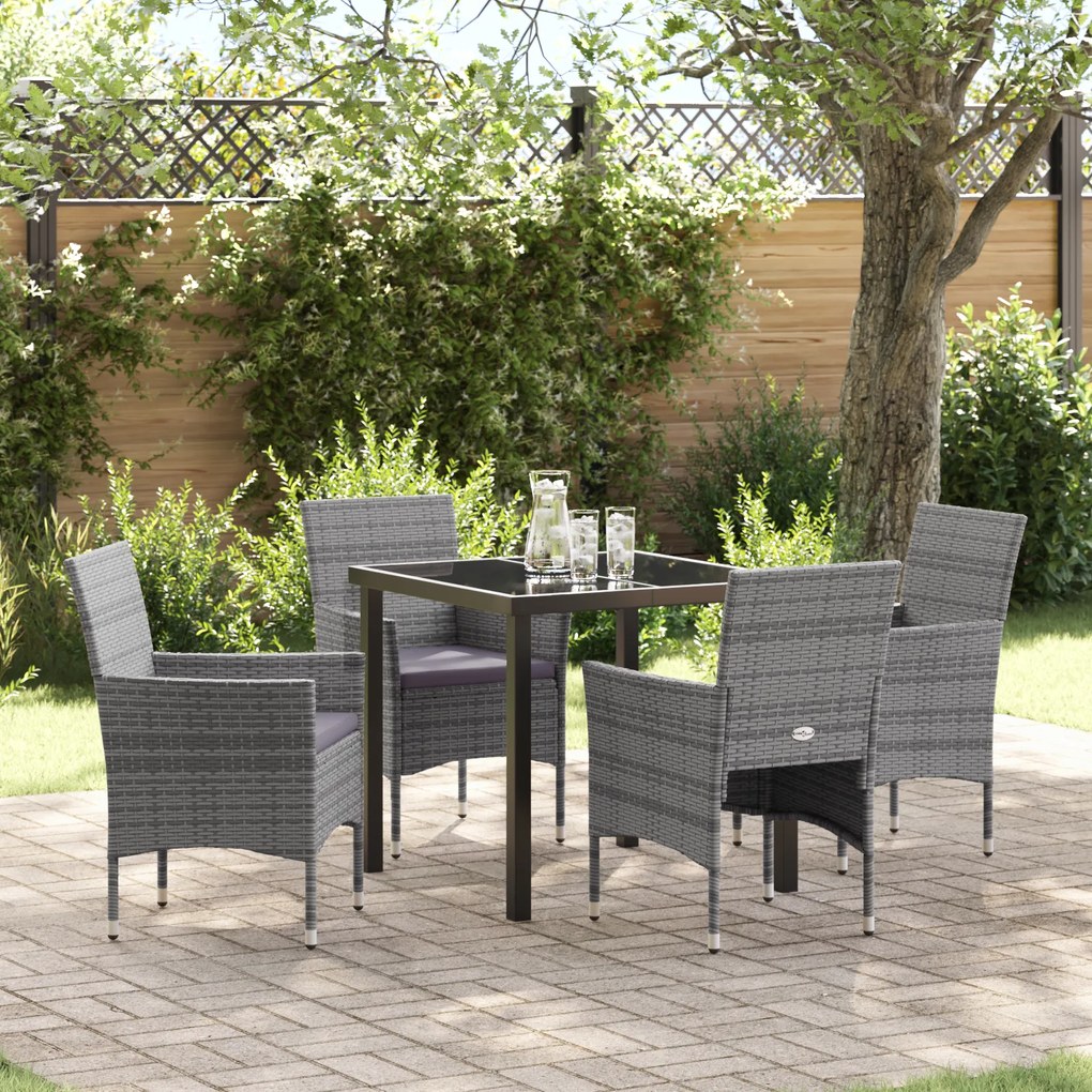 vidaXL Conjunto de Jantar de Jardim 5 Peças Cinza Rattan Poliéster