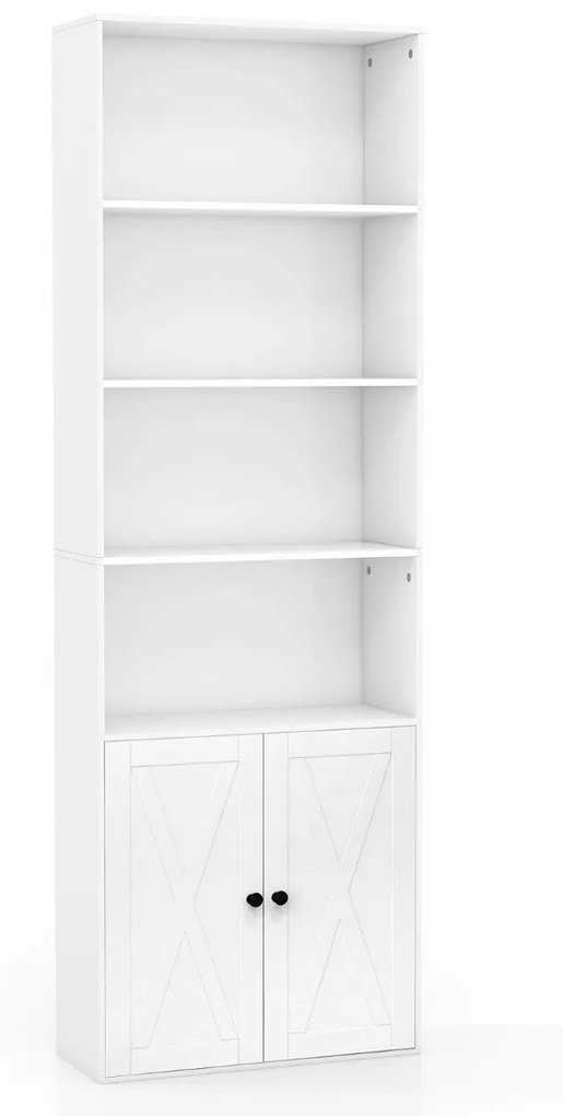 Estante com 2 Portas 6 Prateleiras e Armarios Prateleiras Ajustáveis Estante independente para Sala de Estar Escritório 60 x 24 x 180 cm Branco