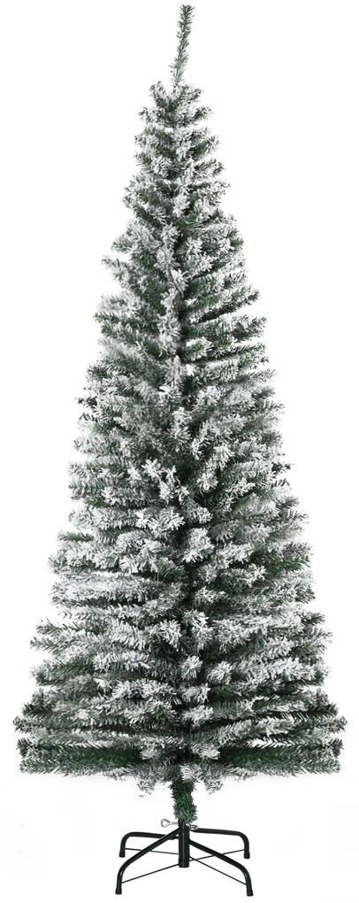 Árvore de Natal 180 cm Árvore de Natal Artificial Nevada com 492 Ramos e Suporte de Metal  Verde e Branco