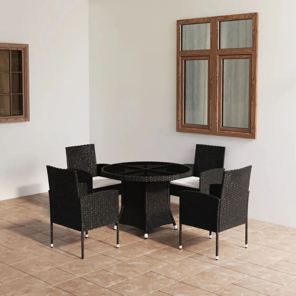 vidaXL 5 pcs conjunto de jantar para jardim vime PE preto
