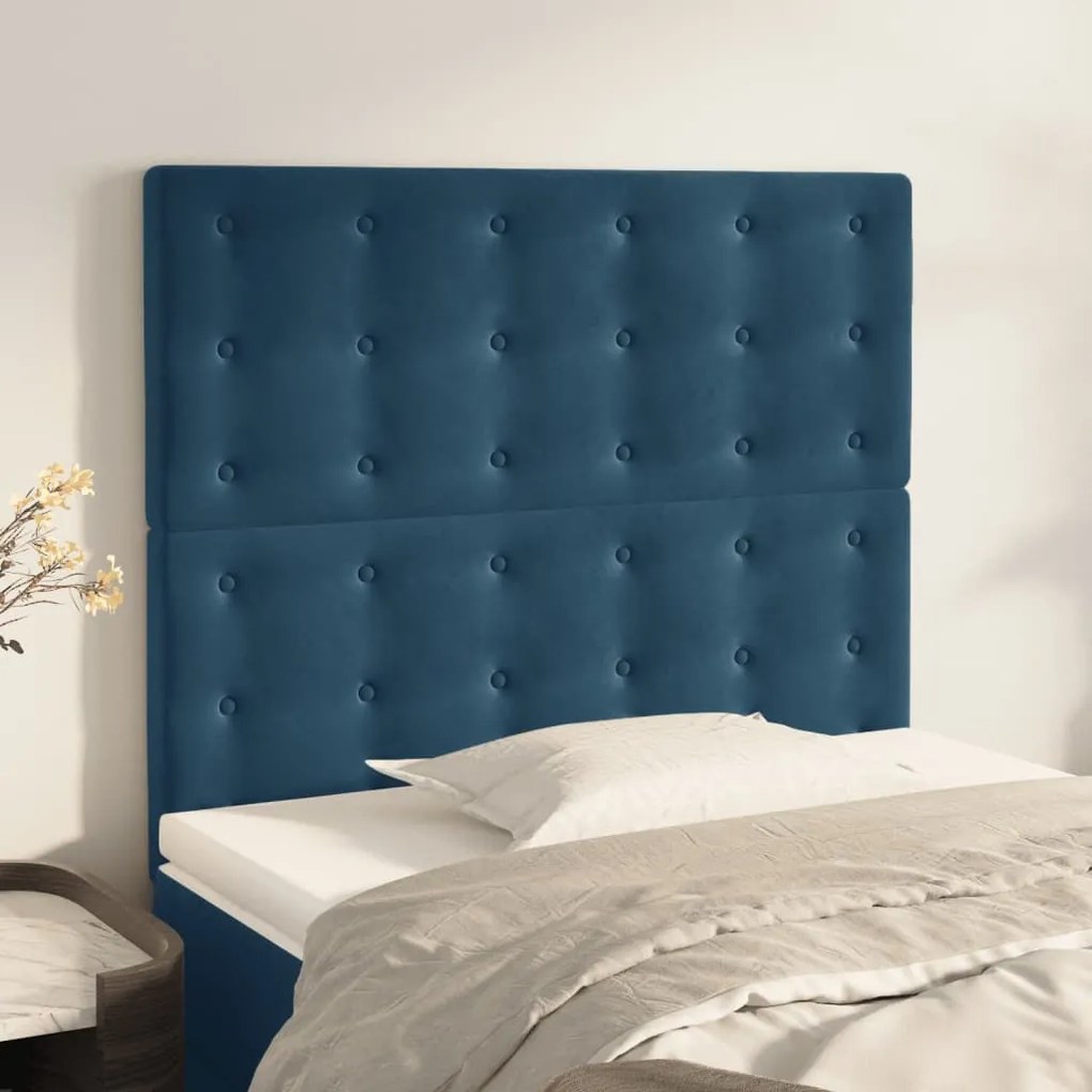 Cabeceira de cama 2 pcs veludo 100x5x78/88 cm azul-escuro