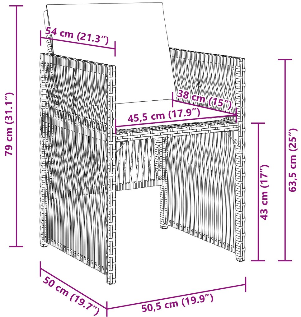 Conjunto de Jantar de 9 Peças vidaXL com Almofadas Bege em Rattan Poli