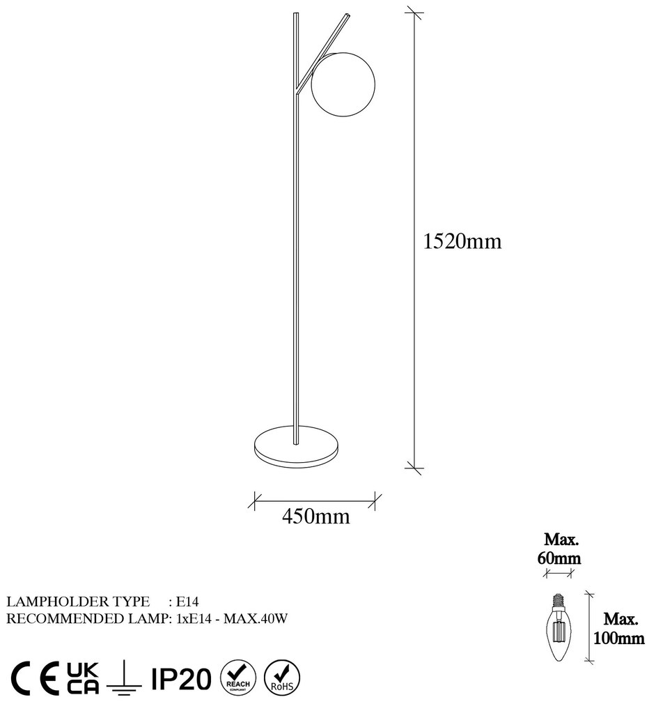 Candeeiro de Pé Fork – Dourado – 31 x 45 x 152 cm