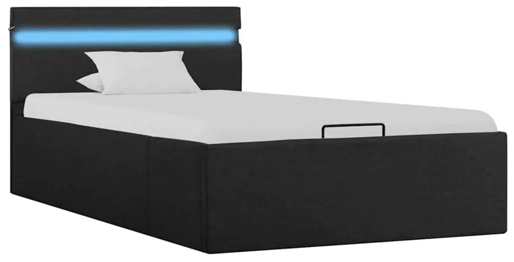 Cama hidráulica c/ arrumação LED 100x200cm tecido cinza-escuro