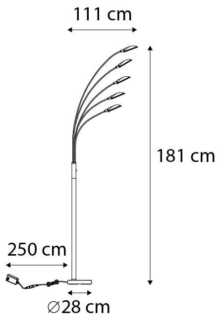 Candeeiro de pé design latão incl. LED 5 luzes - Sixties Trento