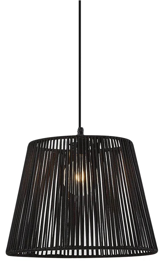 Candeeiro suspenso de exterior preto com abajur de corda preta IP44 - Cava Jayla