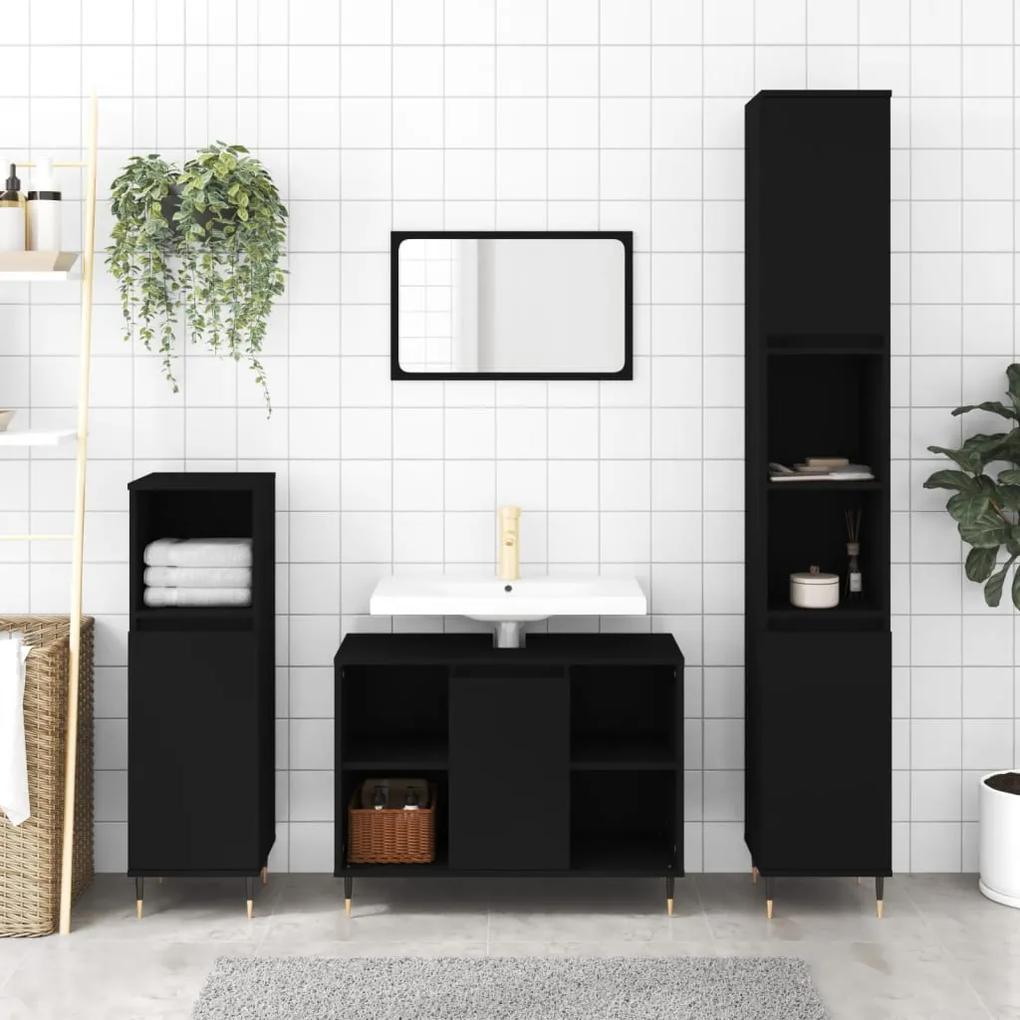 Armário casa de banho 30x30x100 cm derivados de madeira preto