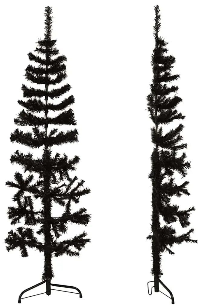 Meia árvore de Natal fina com suporte 120 cm preto